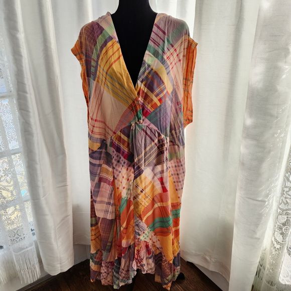 NWOT Free People Haut Long Gone Sailing Maxi Top Large L Boho Plaid - Picture 3 of 13